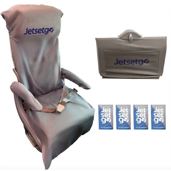 Jetsetgo Travel Safety Kit (2 Full Sets) Airplane Seat Covers, Armrest and Tray Table Covers with Pockets with 4 Cleaning Wipes