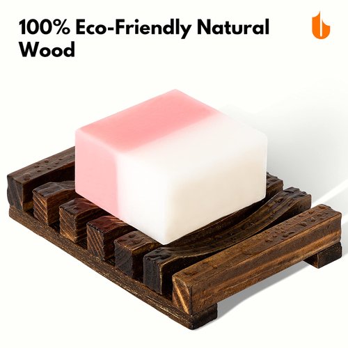 Urbanstrive Natural Wooden Soap Dish Soap Saver Holder Soap Tray for Bathroom, Biodegradable, Zero Waste, Plastic Free, Charcoal Color
