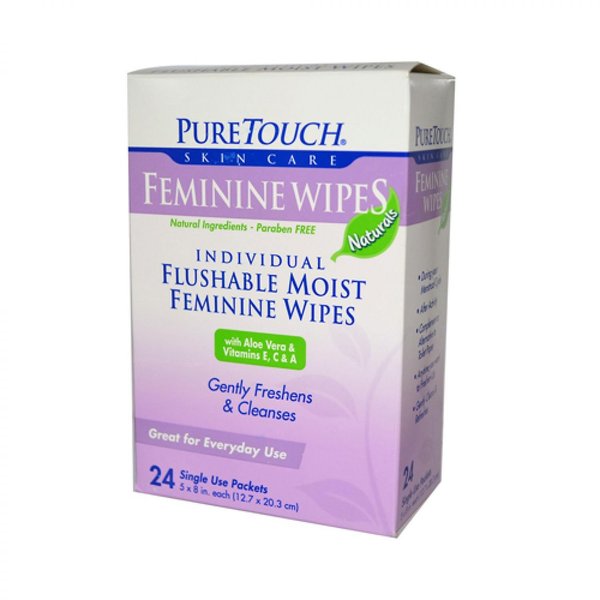 PURETOUCH Skin Care Wipes,Feminine,FLUSHABLE, 24 CT