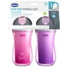 Chicco 9oz. Double-Wall Insulated Flip-Top Sippy Cup with Silicone Straw and Spill-Free Lid | Top-Rack Dishwasher Safe | Easy to Hold with Ergonomic Indents | Dream Pink/Purple, 2pk | 12+ months