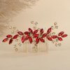Rumtock Red Rhinestones Side Headpiece for Women Handmade Hair Comb with Crystal Handmade Long Hair Accessories (Red)