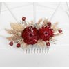 Generic Natural dried flowers ivory hair comb, ivory cream dried flowers rustic hair piece (hot pink)