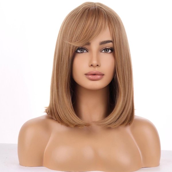 WTHCOS Strawberry Blonde Wig Short Straight Wig With Bangs for Women Short Bob Wig Heat Resistant Synthetic Hair Wigs for Daily Use Halloween costume Cosplay Wig With Wig Cap