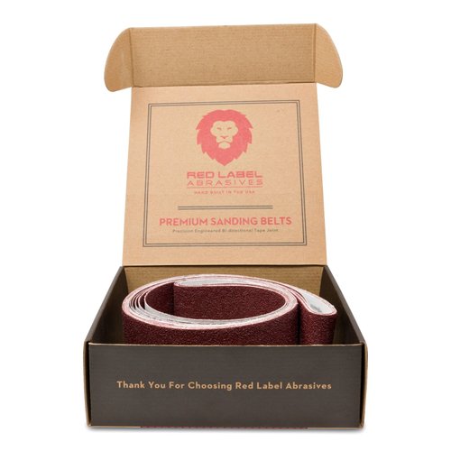 Red Label Abrasives 2 X 42 Inch Flexible Aluminum Oxide Multipurpose Sanding Belts for Woodworking, Leather, Rubber, Plastics & Light Metal Working - 60, 80, 120, 220, 320, 400 Grit 6 Pack Assortment