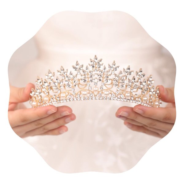 JWICOS Gold Crystal Pearl Tiara Crown for Women Princess Rhinestone Crown Headband for Girls Bridal Wedding Hair Accessories for Brides and Bridesmaid (Gold)