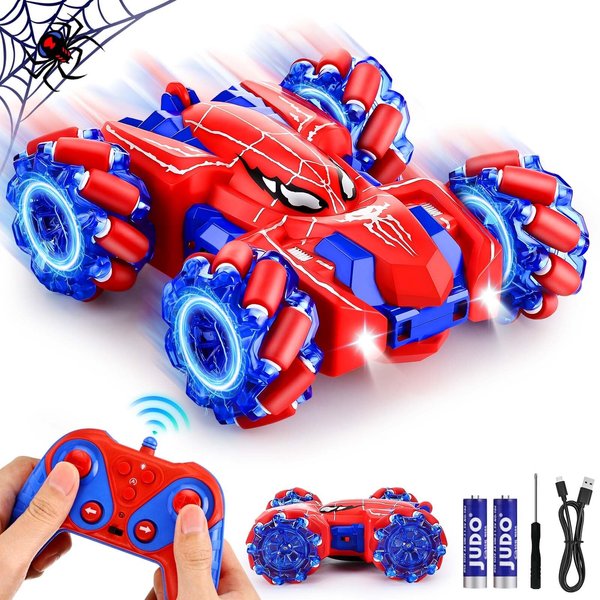 PINjiaju Remote Control Car for Boys 8-12, 2.4Ghz RC Cars with Headlight Double Sided Off-Road 360° Rotating RC Drift Car, Rechargeable Stunt Car Cool Toys for Kids 4-6 5-7 8-12 Birthday Gifts