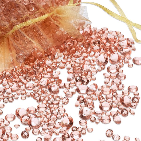 Hicarer Rose Gold Diamonds Table Acrylic Crystal Scatter Gems for Vase Filler Wedding Birthday Party Table Decorations 4 Sizes (Rose Gold,6000 Pieces)