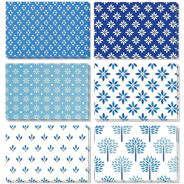 Best Paper Greetings 48 Pack Blue Stationery Notecards and Envelopes Set, 4x6-Inch All Occasion Thank You Notes for Birthdays, Business, 6 Floral Designs (Blank Inside)