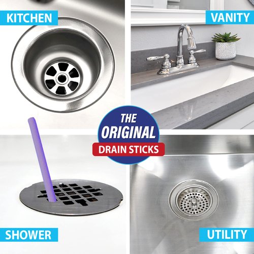 SANI 360° Sani Sticks Drain Cleaner and Deodorizer, Enzyme Pipe Cleaners, Eliminate Odors, Prevent Clogged Drains, Safe for Sinks, Bathtub Drains, Septic Tanks, 48 Count, Lavender Scent