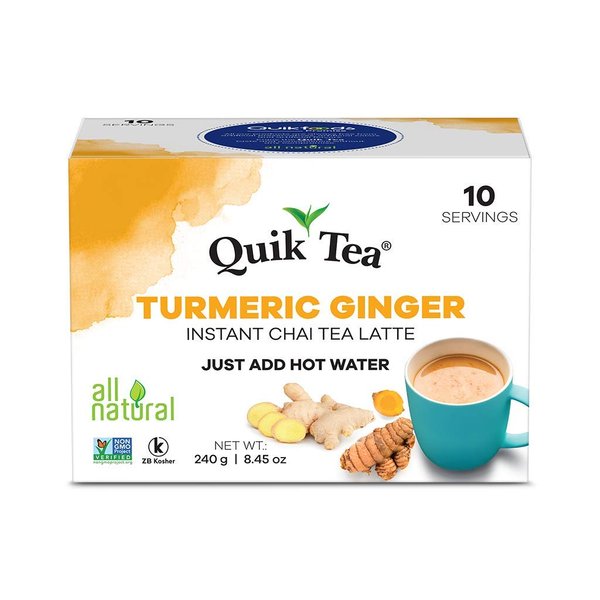 QuikTea Turmeric Ginger Chai Tea Latte - 10 Count Single Box - All Natural Preservative Free Authentic Instant Chai from Assam