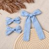 DEEKA Blue Cotton Linen Hair Bows 2 Sizes 5"&3.5" Soft Hair Bow set for Toddler Girls Long Ponytail Knot Bows Alligator Clip Hair Accessories for Little School Girls (Blue)