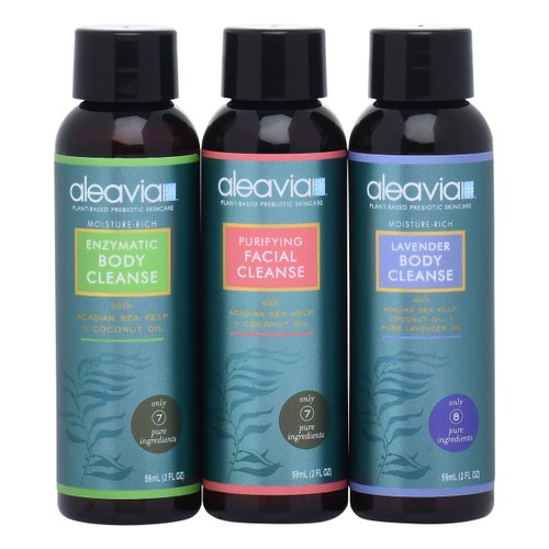 Aleavia Travel Size Trio – Set of Two Organic & All-Natural Prebiotic Body Washes and Facial Cleanser, Scented with Pure Essential Oils – Nourish Your Skin Microbiome – 2 Oz. Bottles