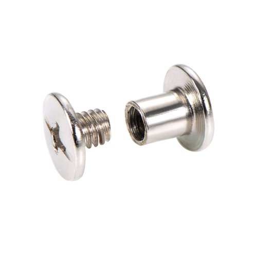 Open Back Chicago Screws Solid Belt Tack Screw Post Fastener Leather Repair Screws, 6 mm, Steel, 50 Sets