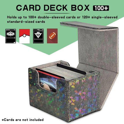 Dmoicols Card Deck Box Holds 100+ Single Sleeved Cards,Laser Sparkly Material Card Storage Box Horizontal,MTG Commander Deck Box with 2 Dividers fit TCG CCG Magic Cards (Sparkly Black Piece)