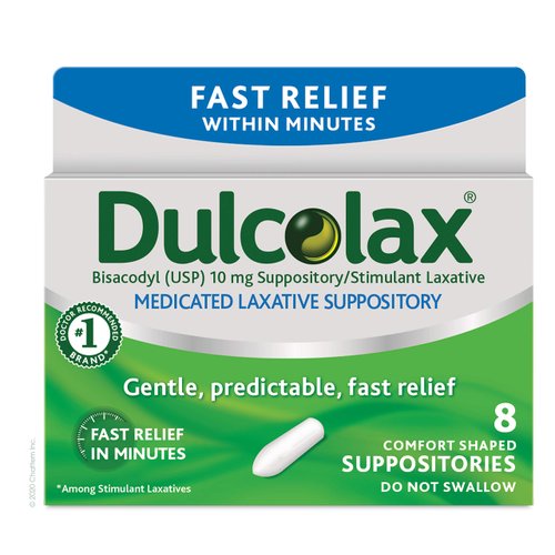 Dulcolax Fast Relief Medicated Laxative Suppositories, Bisacodyl, 10 mg, 8 Count (50000344)