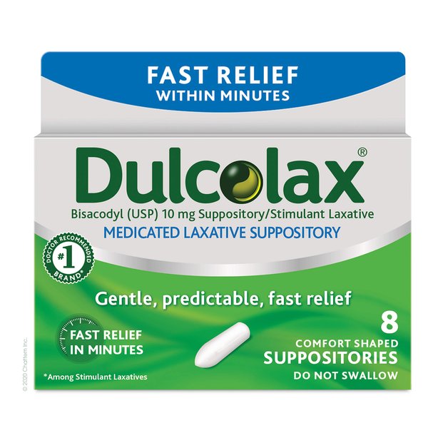 Dulcolax Fast Relief Medicated Laxative Suppositories, Bisacodyl, 10 mg, 8 Count (50000344)