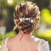 Yean Flower Wedding Hair Comb Pearl Bridal Hair Piece Crystal Hair Accessories for Women and Girls (Gold)