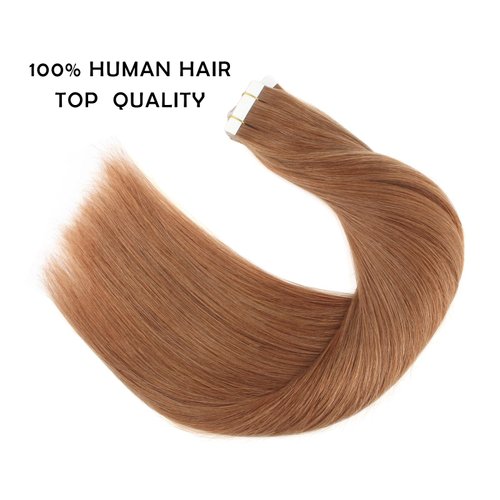 Sassina Semi-permanent Tape in Human Hair Extensions 20pcs 50g Silky Straight Human Hair Extensions Light Auburn Color Invisible Seamless Reusable Tape in Hair Extensions 30# 20 Inch