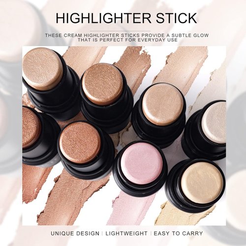 2 Colors Highlighter Stick, Face Highlighter Palette, High Glossy Face Illuminator Palette, Narutal Glow Finish,Face Shaping & Contouring Stick, Lasting Sparkling Highlighter Makeup