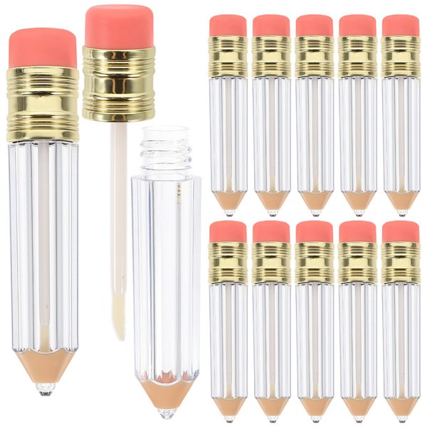 Garneck 12pcs Empty Pencil Shaped Lip Gloss Tubes - Refillable Bottles for DIY Cosmetics - Clear Mini Lip Oil Containers Novelty Lip Glaze Bottles for Women, As Shown, 9.00X1.60X1.60CM