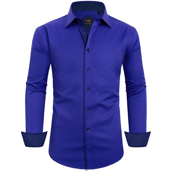 Alimens & Gentle Men's Long Sleeve Dress Shirts Wrinkle-Resistant Regular Fit Flex Button Down Shirt， Color: Flex-Royal Blue, Size: Medium