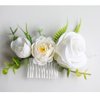 Fangsen Wedding Boho White Rose Buds Flower Hair Clips Floral Comb With Hair Piece and Hair Vines for Brides and Bridesmaids Silver