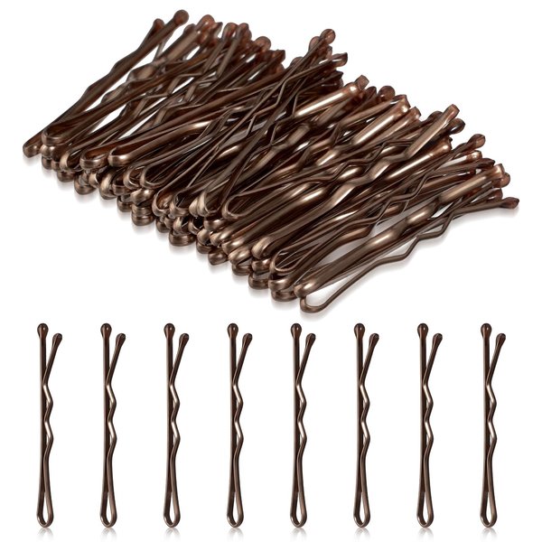 AOZUO Mini Bobby Pins, 50PCS 1.37 Inch Small Curved Hair Pins Metal Wavy Hairpins Hair Accessories for Women Gilr Kids Wedding Hairstyles Buns Long Straight Curly Hair All Hair Types(Brown)