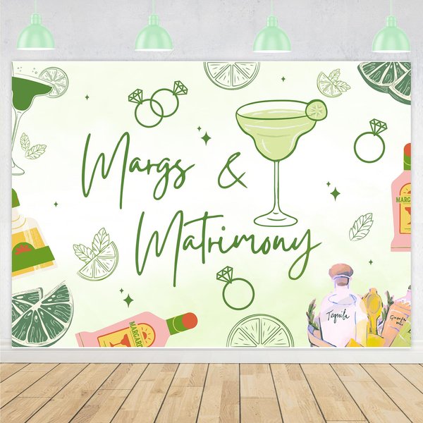 Wonmelody 7*5ft Margs and Matrimony Bachelorette Decorations Backdrop Margarita Backdrop Banner Cinco De Mayo Mexican Fiesta Banner Bridal Shower Party Supplies for Cactus Engagement Wedding Carnival