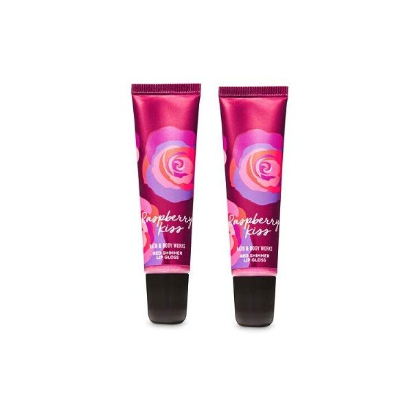 Bath and Body Works 2 Pack Raspberry Kiss Red Shimmer Lip Gloss .47 Oz.