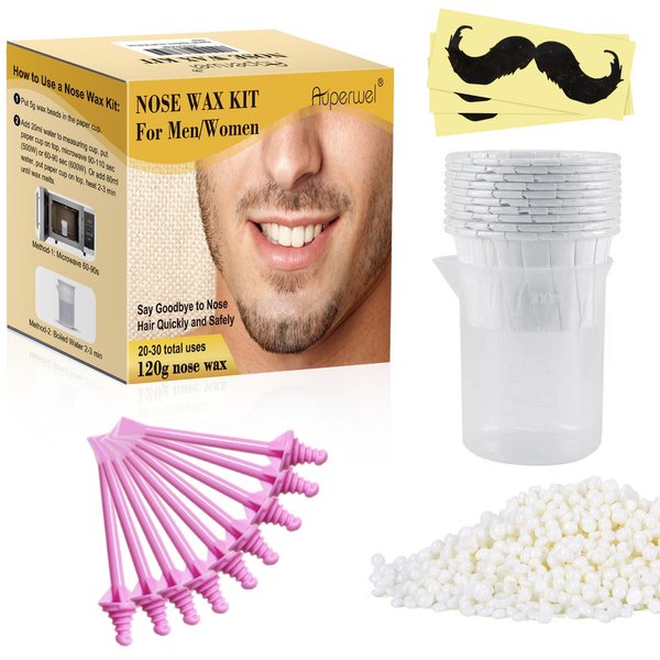 Auperwel 120g Wax Nose Wax Kit - Includes 30 Applicators for Quick & Painless Nose Hair Waxing, Perfect for Men and Women, Long Lasting Nose Hair Remover Wax Kit with 20-30 Uses- White