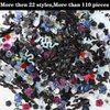 COOSLIM 110 Pieces 3D Nail Charms for Acrylic Nails, Bows Rose Flower Butterfly Bowknot Heart Bear Rabbit Star Bow Charms for Nail Art Designs DIY Accessories Craft(Black)
