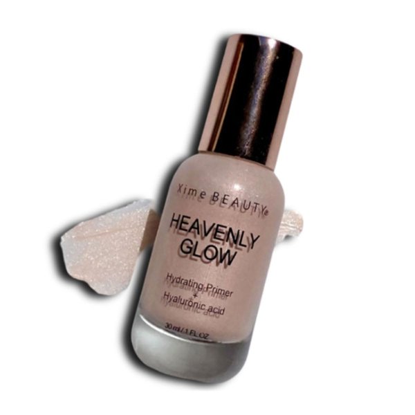 Xime Beauty 1 x Heavenly Glow Face Body Hydrating Primer, Hyaluronic Acid Nude Tone Vegan & Zipper Bag, Beige