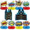 Set of 10 Hero Themed Party Decoration hero Honeycomb Centerpieces Hero Action Sign Table Centerpiece Fun Hero Theme Party Table Topper Decor for Happy Birthday Baby Shower Party Supplies Favor