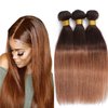 10A Ombre Human Hair Bundles Straight Bundles Brazilian 100% Unprocessed Virgin Remy Hair Bundles Straight Ombre Hair 2 Tone Black to Honey Brown Human Hair Extensions (T4/30, 18 20 22)