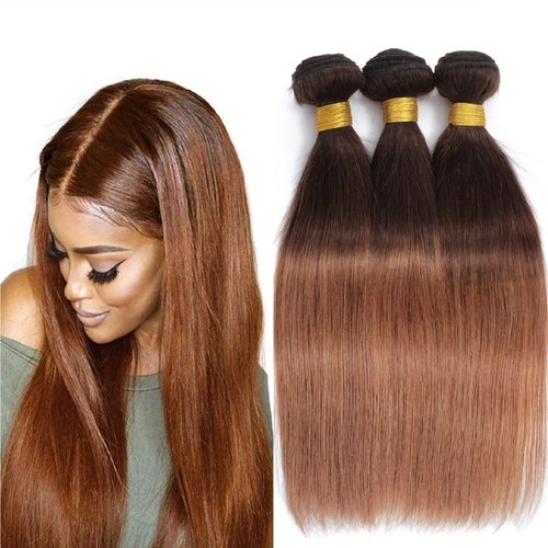 10A Ombre Human Hair Bundles Straight Bundles Brazilian 100% Unprocessed Virgin Remy Hair Bundles Straight Ombre Hair 2 Tone Black to Honey Brown Human Hair Extensions (T4/30, 18 20 22)