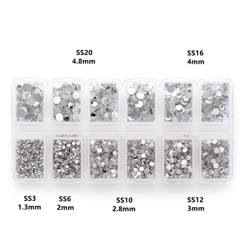 Zealer 1800pcs Clear Crystal Nail Art Rhinestones Round Beads Top Grade Flatback Glass Charms Gems Stones for Nails Decoration Crafts Eye Makeup Clothes Shoes 300pcs Each (Mix SS3 6 10 12 16 20)