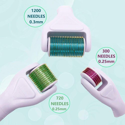 Derma Roller for Face and Body - Angel Kiss 4 in 1 Titanium Microneedling Roller Kit Micro Needle Microneedle Roller, 300 and 720 Needles 0.25mm,1200 Needle 0.3mm
