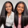 YIROO V Part Wig Yaki Straight Human Hair Wigs for Black Women Upgrade Upart Wig No Leave Out 12A Glueless Kinky Straight V Shape Clip in Half Wig No Glue No Sew Beginner Friendly 180% Density 18 Inch