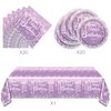 Purple Party Tableware set, Purple Happy Birthday Theme 20 Plates and 20 Napkins and Tablecloths 71 '' x 42 '' for Girls Women Silver Glitter Birthday Party Supplies