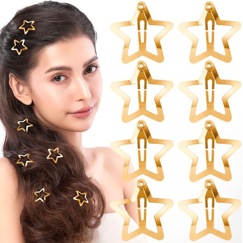 HINZIC 8PCS 1inch Gold Star Hair Clips 30mm Metal Snap Barrettes Non Slip Cute Wedding Prom Halloween Christmas Hair Accessories for Women