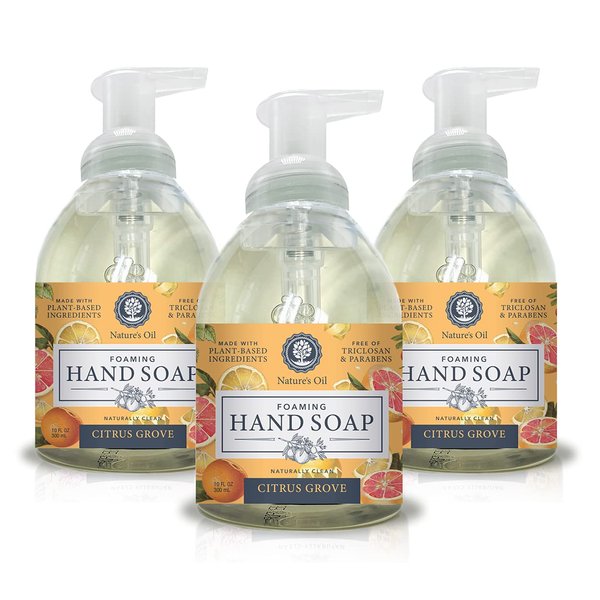 Nature's Oil Foaming Hand Soap, Citrus Grove, 10 Fluid Ounces (3 Pack)