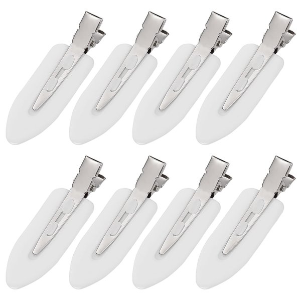 8Pcs No Bend No Crease Hair Clips - Styling Duck Bill Clips Alligator Hair Barrettes for Styling Sectioning for Salon Hairstyle Hairdressing Bangs Waves Woman Girl Makeup Application, White