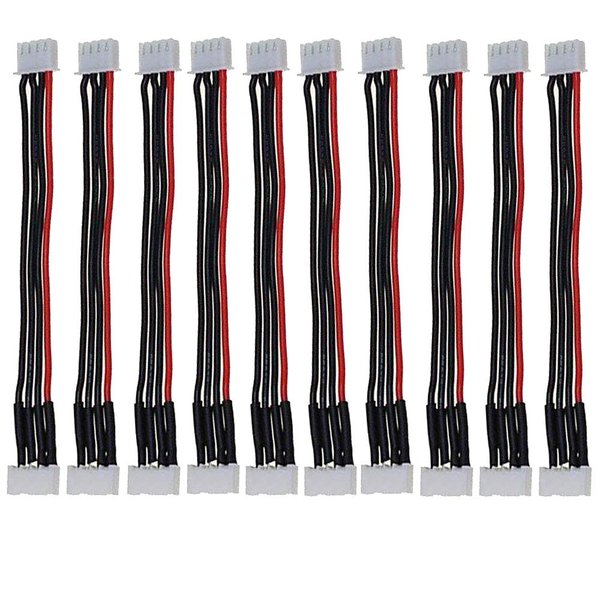 Yiqigou 10pcs 15cm JST-XH 3S 4Pin Connector Adapter Plug Wire Balance Extension Cable JST-XH 2S 3S 4S 5S 6S Plug Balance Charger Silicone Wire Extension (3S)