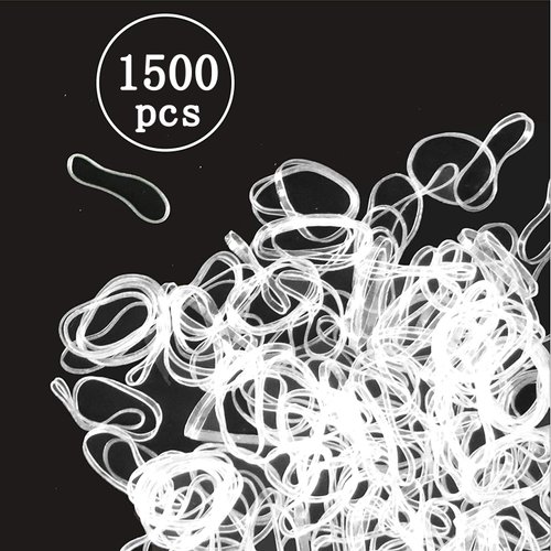 Clear Elastic Hair Bands，BEBEEPOO 1500pcs Mini Hair Rubber Bands with a Box/Bag, Soft Hair Elastics Ties Bands 2mm in Width and 30mm in Length-Hair Elastics - STRONG - REUSEABLE (box)
