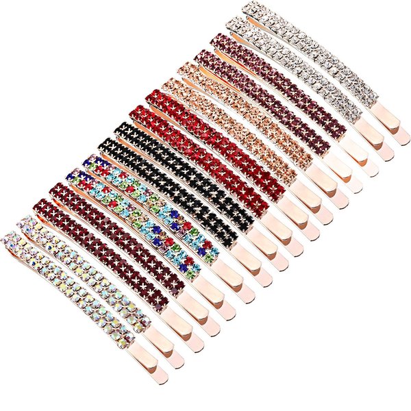 16 Pieces Rhinestone Crystal Bobby Pins Double Row Rhinestone Hair Barrette Clip Metal Hair Pins for Women Girls