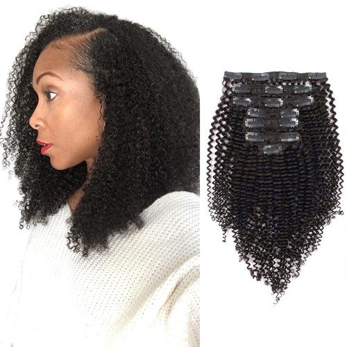 ABH AMAZINGBEAUTY HAIR Kinkys Curly Clip in Hair Extensions 3C and 4A Double Wefts Real Remy Human Hair Curly Clip ins for African Americans 120 Grams, #1B Natural Black 16 Inch