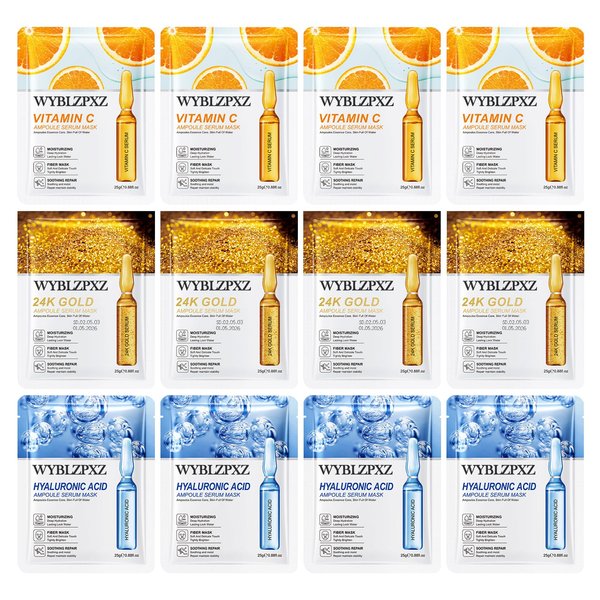 WYBLZPXZ 12 Pack Premium Moisturizing Face Sheet Mask,Gentle Facial Masks for All Skin Types,Long Lasting Hydrating Face Mask Skin Care for Men & Women