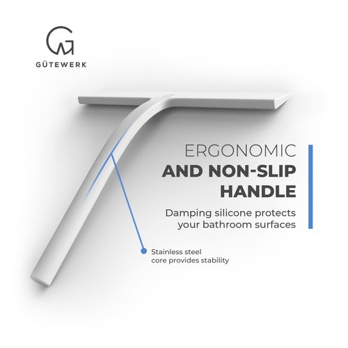 GÜTEWERK Shower Squeegee for Glass Doors, Squeegee for Shower Glass Door, Rubber Shower Squeegee for Shower Doors, Shower Door Squeegee for Window Cleaning, Shower Glass Squeegee - White - 9 Inch