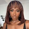 Lady Hanne Braided Bob Wigs for Black Women Short Box Braid Wig with Bangs Afro Braid Synthetic Ombre Brown African American Women Wig