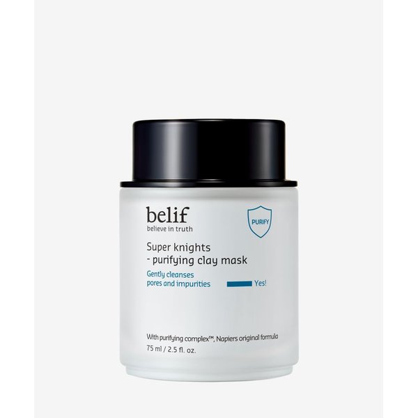 belif Super Knights Purifying Clay Mask, Hyaluronic Acid & Glycerin, Hydrating Wash Off Clay Face Mask, Pore Cleansing & Care, Targets Dryness, Oiliness & Uneven Texture, Korean Skin Care